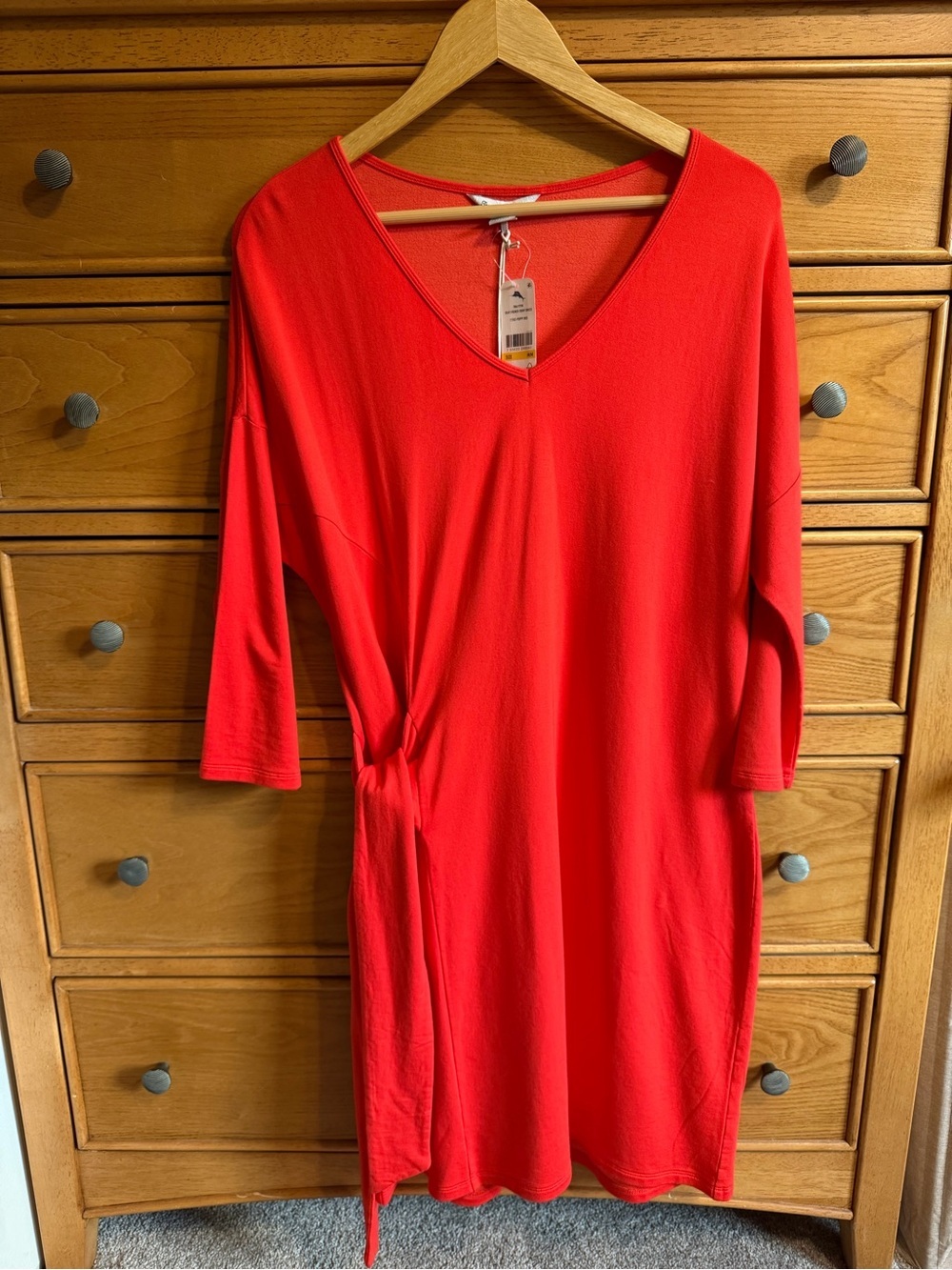 NEW Tommy Bahama Silky French Terry Side Tie Dress Poppy Red Womens Size Medium